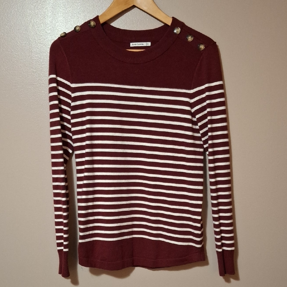Pink Clover Burgundy and White Striped Long Sleeve Sweater